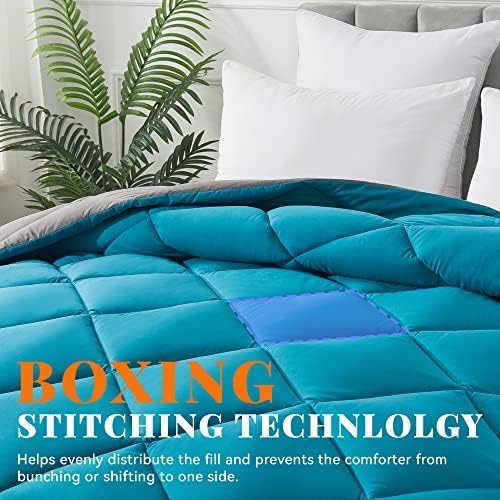 Dawade 100 Egyptian Cotton Comforter Set 3PCS Reversible Turquoise Grey