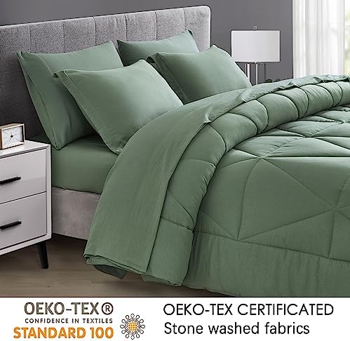 Chezmoi Jasper Sage Green Comforter Set 7-Piece