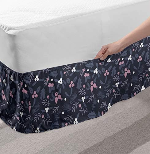 Lunarable Christmas Bed Skirt with Mistletoe Print