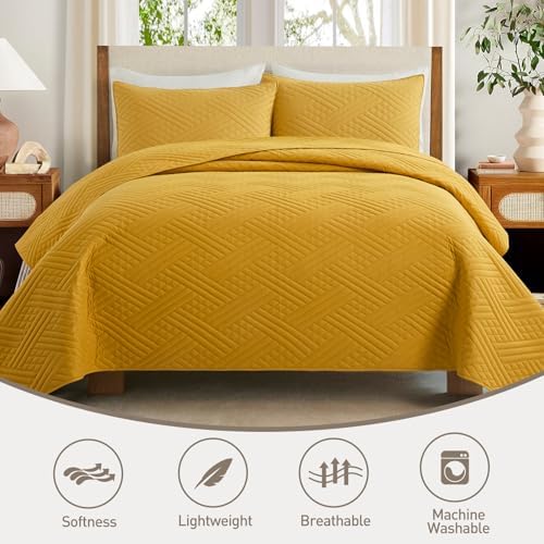 Safonory California King Quilt Set Mustard Yellow