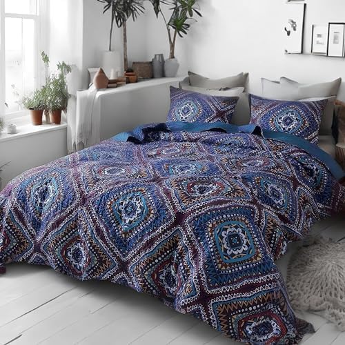 DaDa Bedding Bohemian Diamond Quilt Set - Cal King Size - 3-Piece