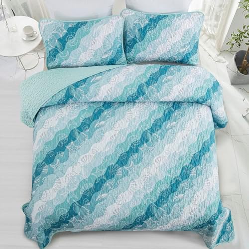 Dinjoy Coastal Blue Green King Size Quilt Set