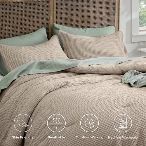 Bedsure Waffle Comforter Set - Khaki 3 Piece