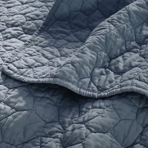RSHARE 100 Cotton Quilt Bedding Set King Size Blue Grey
