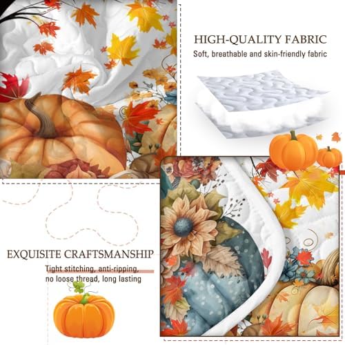 BlessLiving 3-Piece Pumpkin Quilt Set with Pillowcases