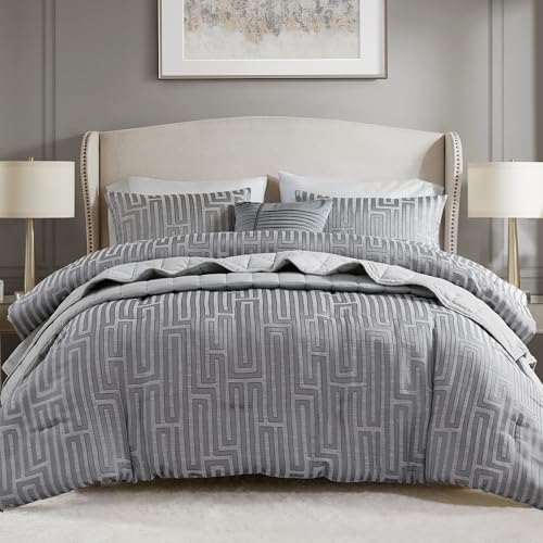 Madison Park Cal King Jacquard Comforter Set Grey 5 Piece