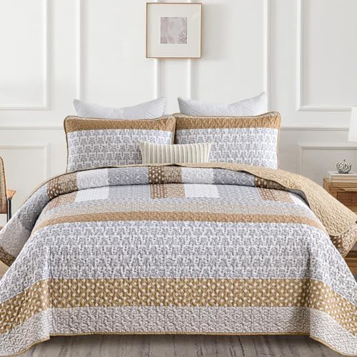 Wongs Brown Bohemian Stripe Quilt King Size Set