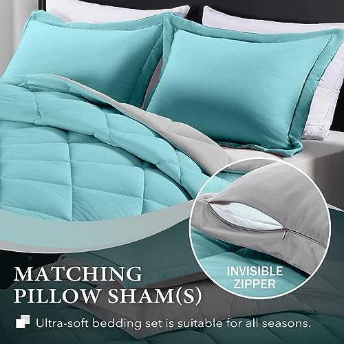 Downluxe California King Comforter Set - Teal and Gray