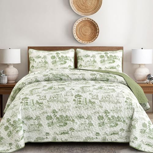 Drucon Sage Green Farmhouse Quilt Set King Size