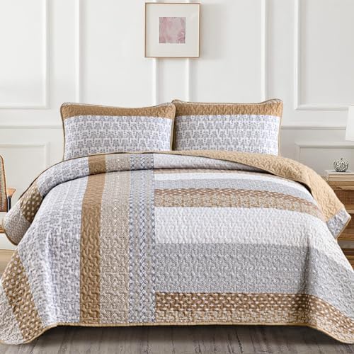 Wongs Brown Bohemian Stripe Quilt King Size Set