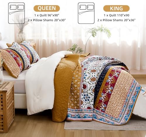 Yiran Boho Quilt Set King Size Tango Orange Patchwork Bedding