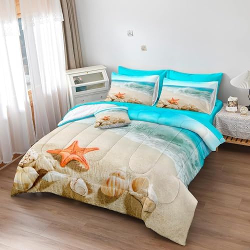 Bedbay Beach Themed Comforter Set - Cal King Aqua