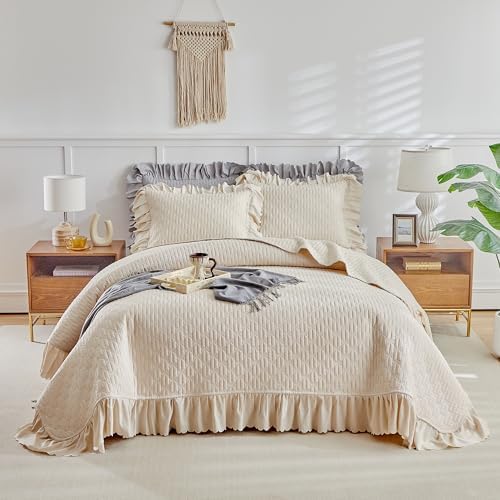 Ruffled Quilt Bedding Set California King 3PC Shabby Chic