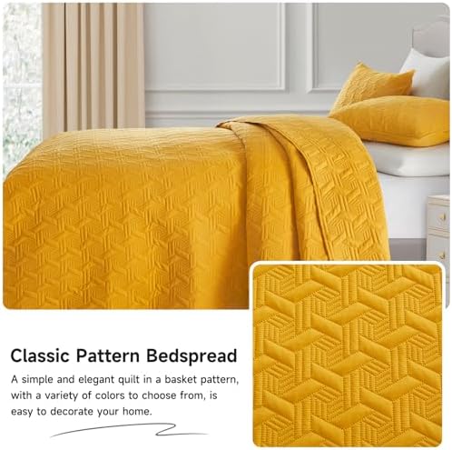 Lavsiry Mustard Yellow Quilt Set California King Size 3 Piece