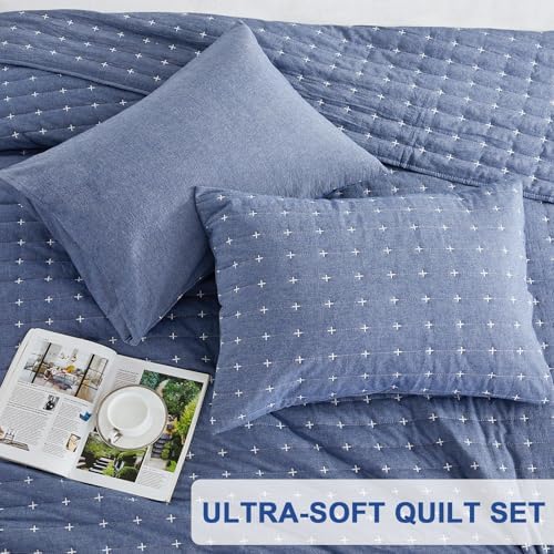 ENJOHOS 100 Cotton Reversible Cal King Quilt Set