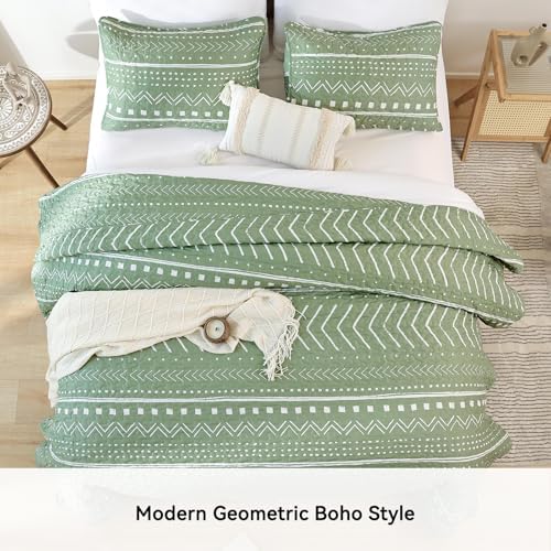 JANZAA Boho King Quilt Set 3PCS Sage Green
