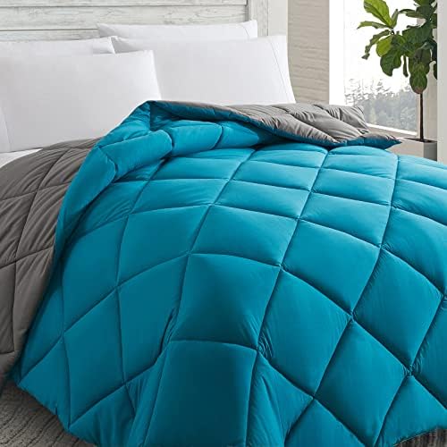 Dawade 100 Egyptian Cotton Comforter Set 3PCS Reversible Turquoise Grey