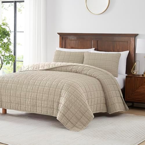 ROARINGWILD Seersucker Beige Quilt Set with Pillow Shams