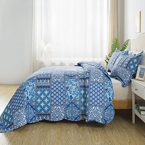 HoneiLife Blue Rustic Quilt Set Queen 3 Piece