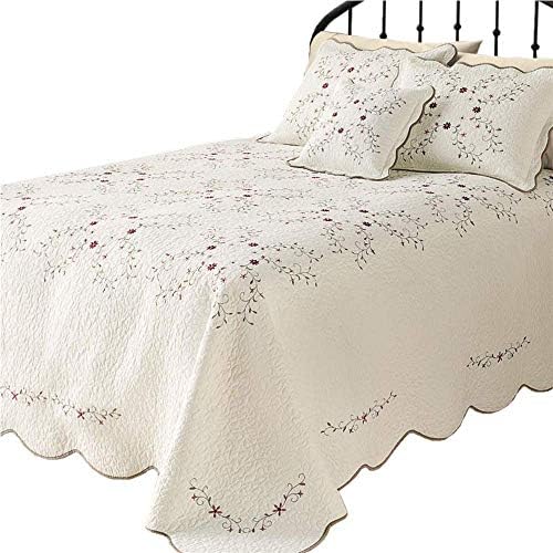 LELVA Oversized Floral Quilt Set California King Beige 3Pcs