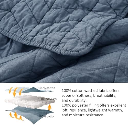 Palassio Blue Cotton Quilt Set King Size with Pillow Shams