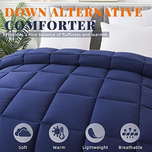 Kanak Bedding 100 Egyptian Cotton Comforter Set 3 Pieces Navy BlueGrey