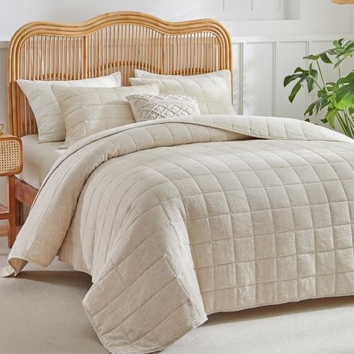 WARMDERN Linen Cotton Quilt Set King Size