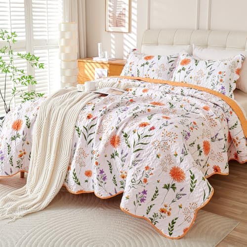 EVENHUG Queen Floral Quilt Set 3 Piece Reversible Bedding