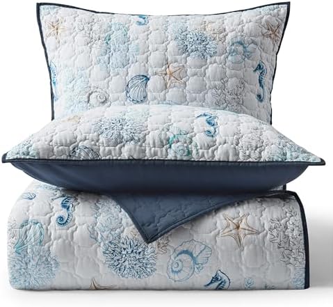 Wonderful Cotton Coastal Quilt Set King Size Reversible