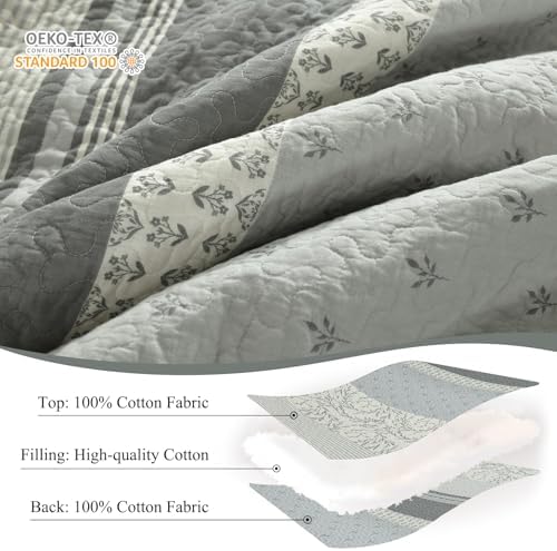 SOElinens King Size Gray White Quilt Set with Shams
