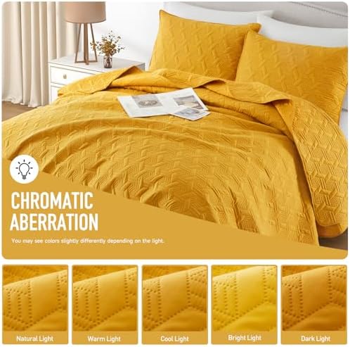 Lavsiry Mustard Yellow Quilt Set California King Size 3 Piece