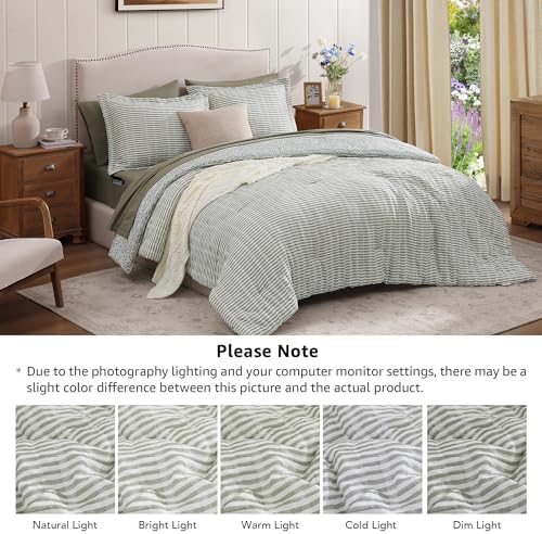 BLOOMHAVEN Full Comforter Set 7 Pieces Green Gauze Muslin Bedding
