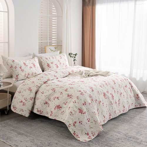 Floral Queen Quilt Set 3PCS Microfiber Bedding