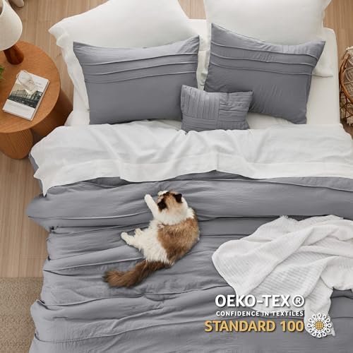 Bedsure Full Comforter Set - 4 Piece Grey Boho Bedding 1