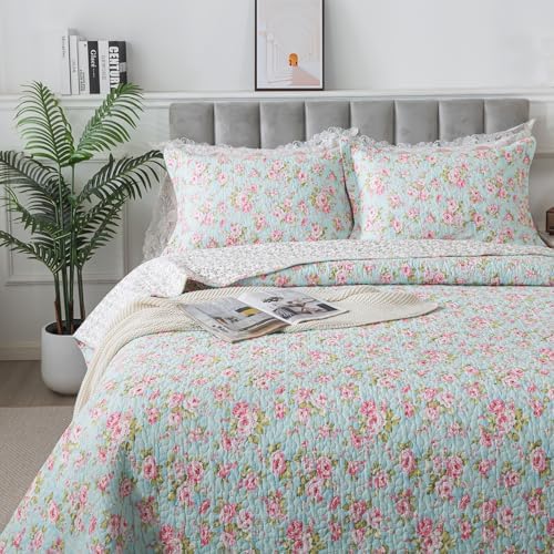 Brandream 3-Piece Shabby Chic Floral Quilt Set