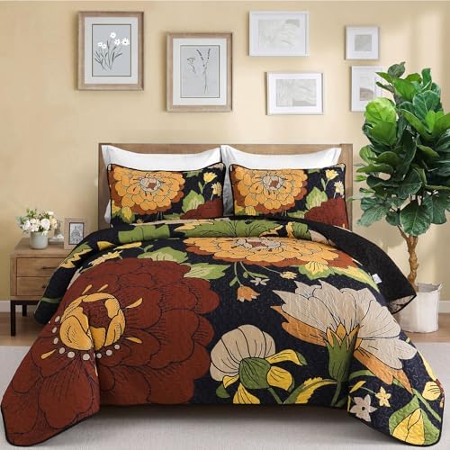 DJY Boho Floral Quilt Set Queen Size 3 Pieces