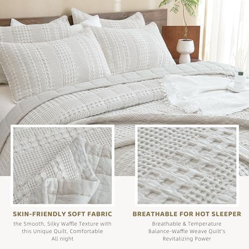 Sanracie Khaki Waffle Quilt Set 3Pcs Oversized King 1