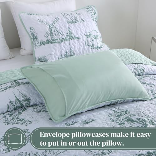 Sage Green Botanical Quilt Set King Size 3 Piece