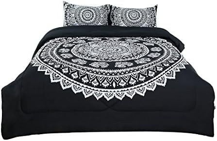 Uxcell Bohemian Black Comforter Set - 3D Printed Reversible 3 Piece