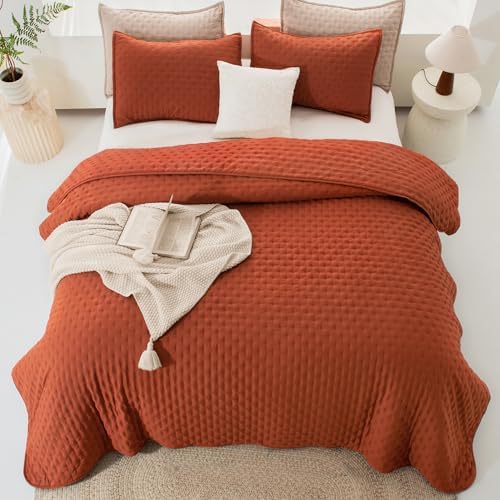 Andency California King Quilt Set 3 Piece Burnt Orange Bedding