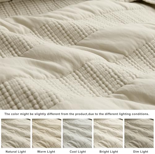 HomeSerene Beige Striped Cal King Quilt Set 1