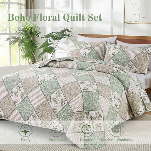 Menghomeus Sage Green Queen Quilt Set