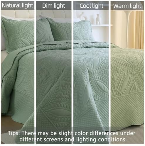 Cmfshape Oversize King Bedspread 128x120 Green Coin Pattern Quilt Set