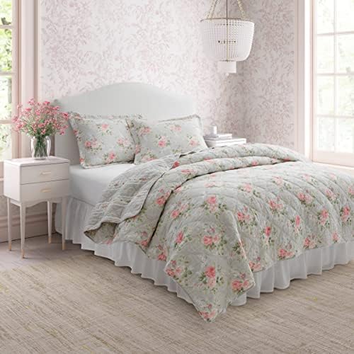 Laura Ashley Twin Quilt Set - Melany Pink Reversible Cotton Bedding