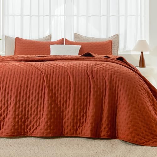 Andency California King Quilt Set 3 Piece Burnt Orange Bedding