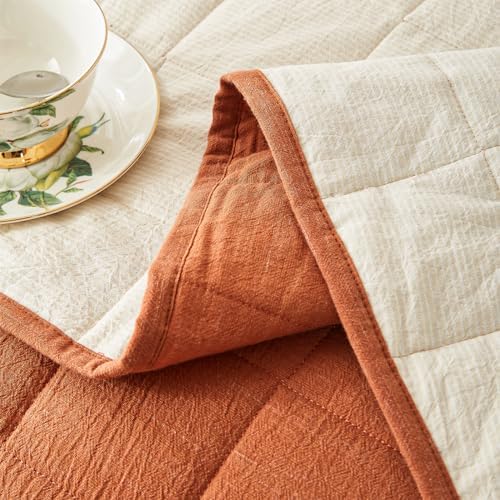 Cotton Quilt Bed Spreads 3-Piece Set Queen Burnt Orange