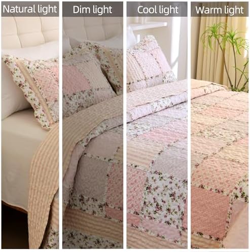 Cmfshape Garden Floral Quilt Bedspread King Size 3 Piece Set