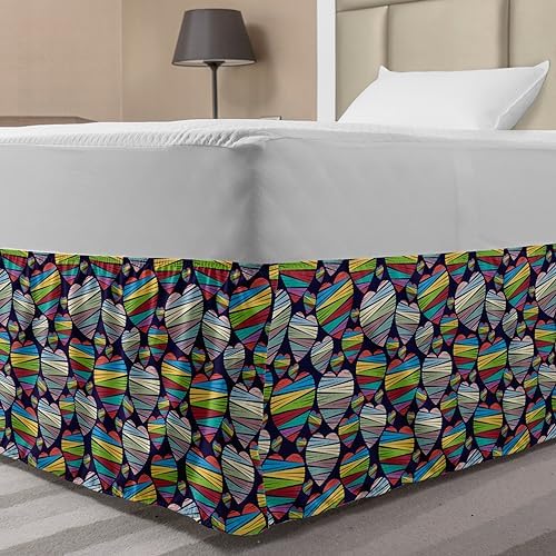 Lunarable Valentines Day Bedskirt - Indigo Multicolor