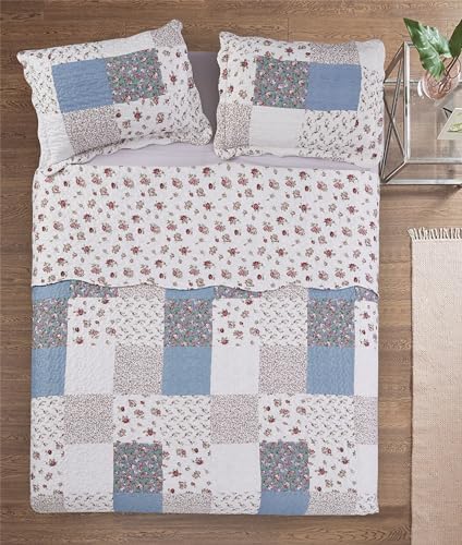 Brilliant Sunshine Pink Blue Patchwork Quilt Set