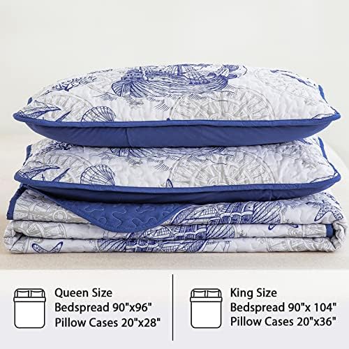 DJY Nautical Beach Quilt Set King 3 Piece